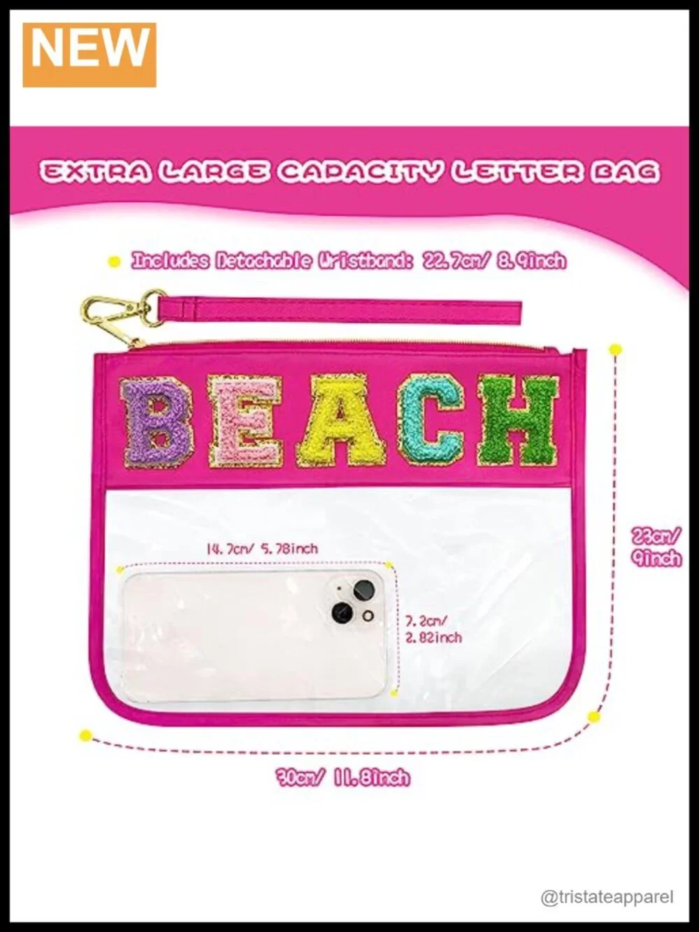 Clear Cosmetic Bag with Chenille Letters - Waterproof Travel Pouch